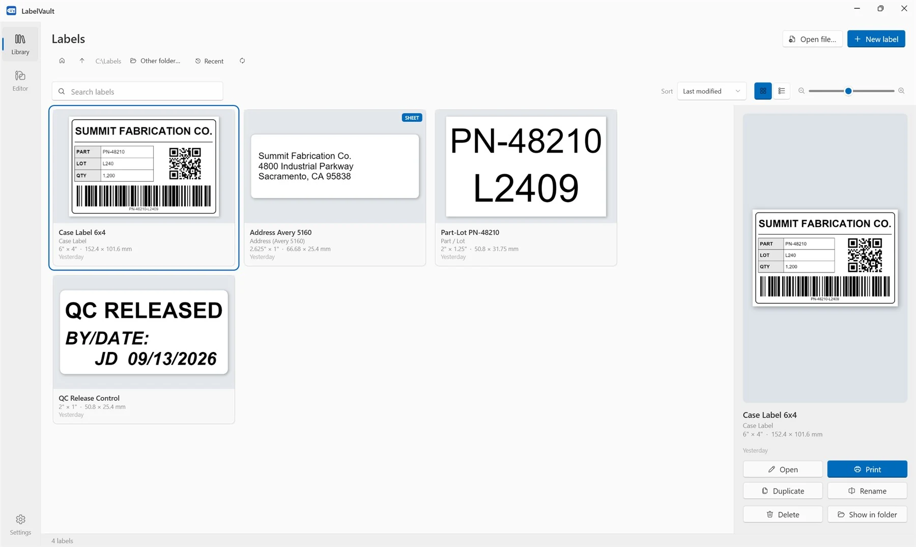 LabelVault — label design and printing for Windows